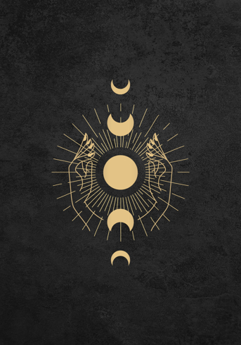 Bild på Symbols Black Moon Phases in our Hands