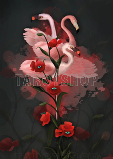 Bild på Magic Flamingos and Poppies (50x70 cm)