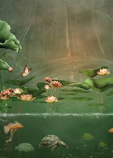 Bild på Magic Water Lily and Turtle (50x70 cm)
