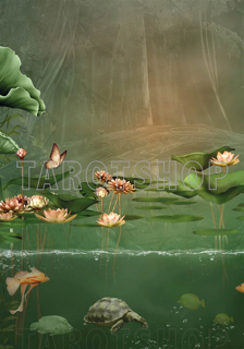 Bild på Magic Water Lily and Turtle (70x100 cm)